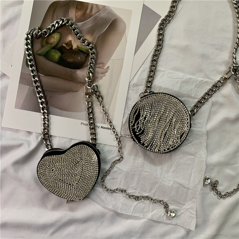 2020 New Love Chain Lady's Link Link in Flash Mini Your Bag Slip Water Drilling Belt Decoration