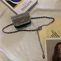 New Korean metal woven waist chain small bag female ins Joker Rhinestone waist belt bag chain decorative bag belt