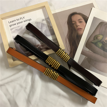 Metal ring buckle retro leather belt female decoration ins Joker minimalist dress with suit sweater thin belt