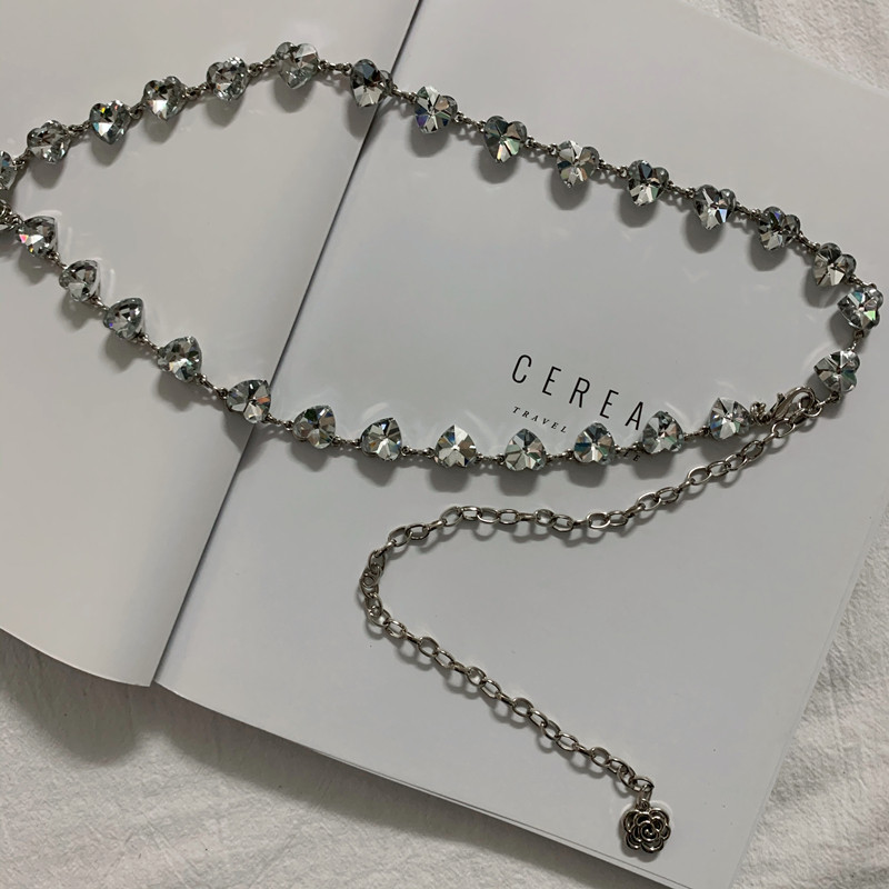 Crystal love metal waist chain Women's fashion wild waist belt decorative dress Harajuku wind chain Korean version skirt belt