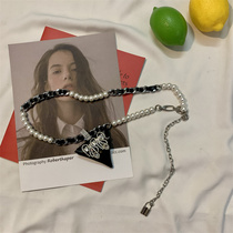 Mini-water drill lady ladies niche design triangle bag female metal weaving pearl chain belt