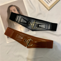 Korean version of simple wide belt Womens decorative coat waist with dress Joker sweater elastic stitching waist seal tide