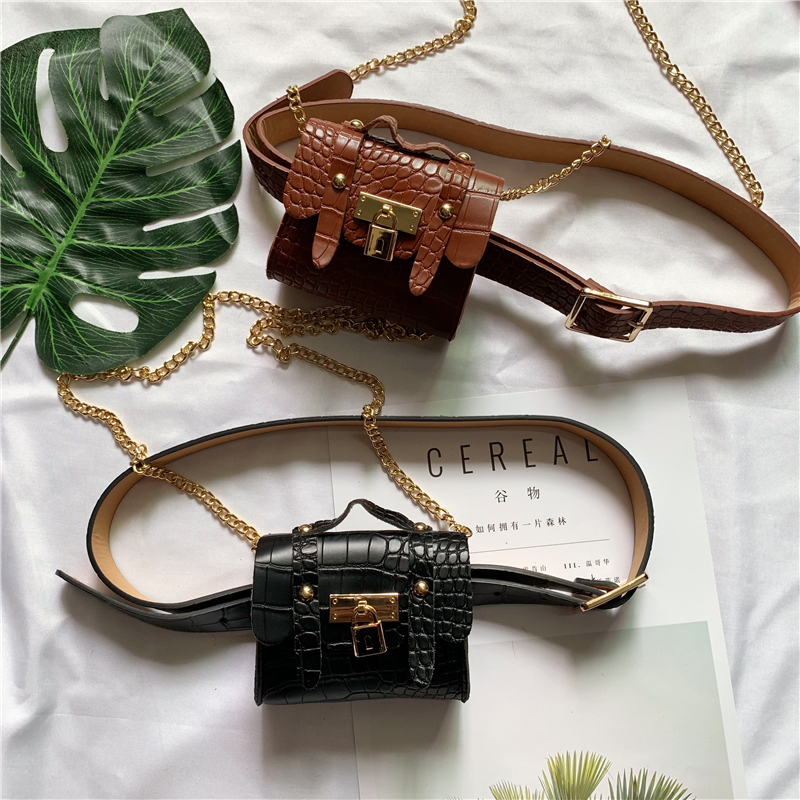 New crocodile pattern small bag women's fashion concave shape chain decorative belt Wild oblique cross dual-use belt bag