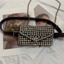 Net red rhinestone running bag female Korean version of punk wind Willow nail personality belt female fashion chain belt bag decoration