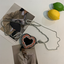 New flash drilling love bag female pearl chain color mini-pocket high-sensitive skirt dress tide