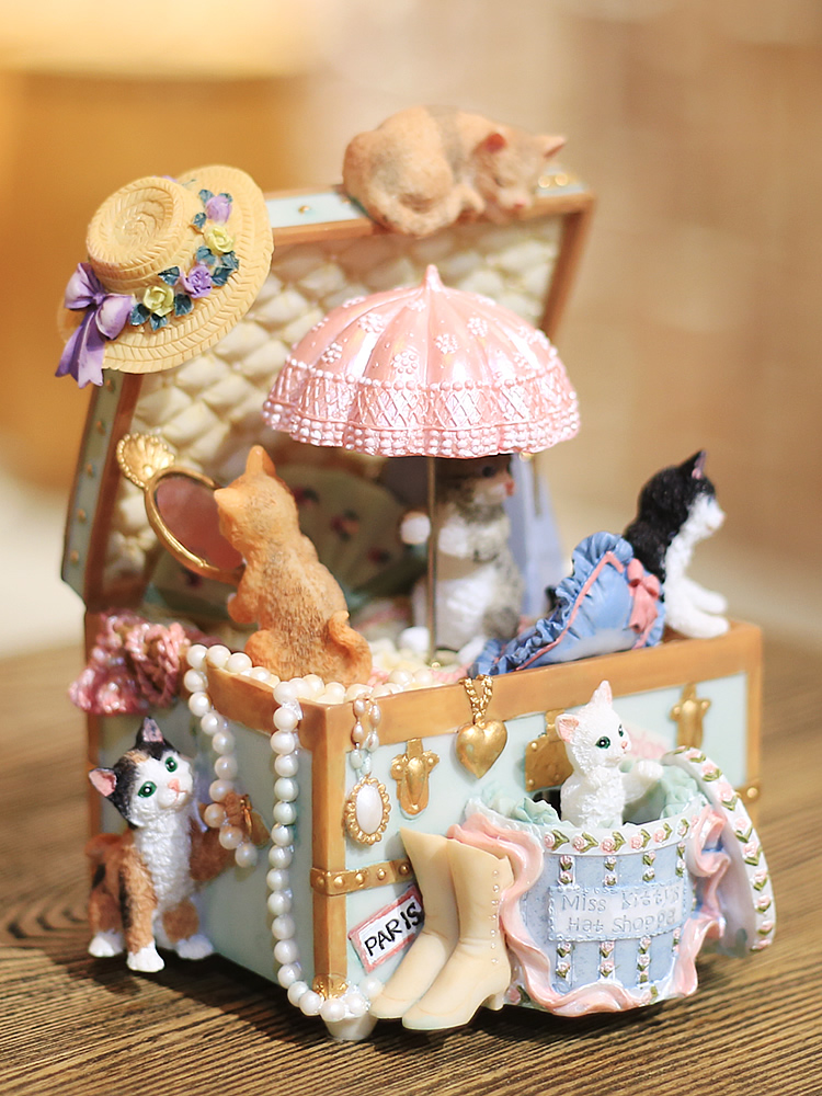 Cat jewelry box Music box Music box Vintage creative ornaments Valentine's Day Birthday gift to goddess children