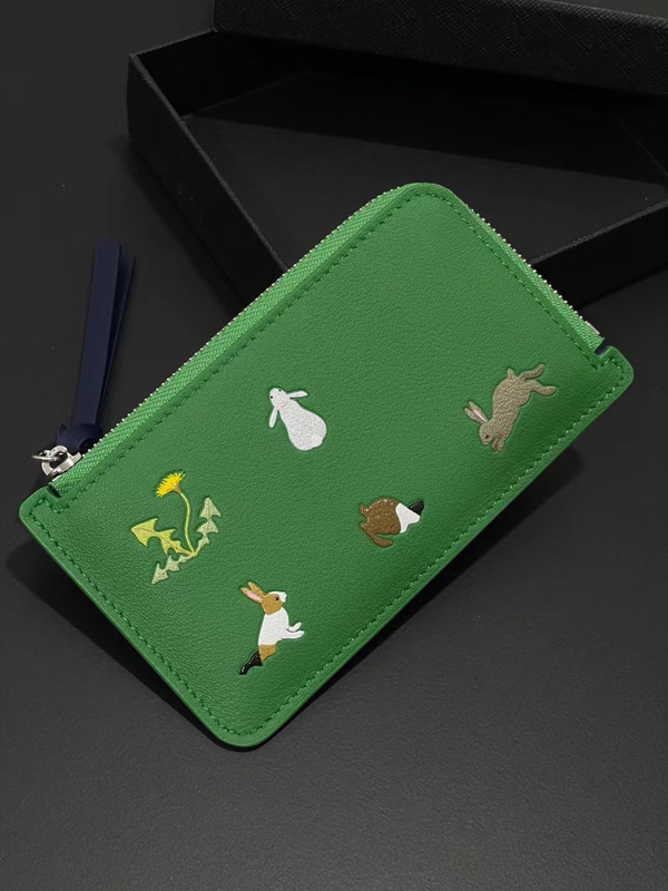 High-End Card Holder Soft Calfskin Suna Fujita Limited Edition Rabbit Print Women's Zipper Card Holder Coin Purse