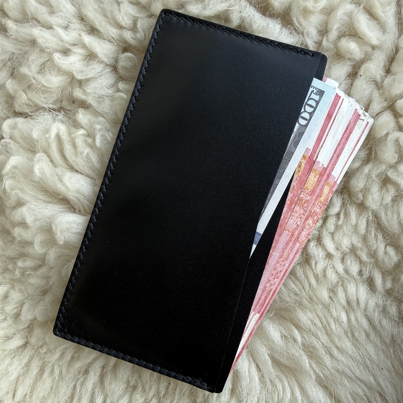 New 2-Layer Handmade Coin Purse Cash Banknote Long Wallet Genuine Leather First Layer Sheepskin Cowhide Wallet Red Envelope Dollar