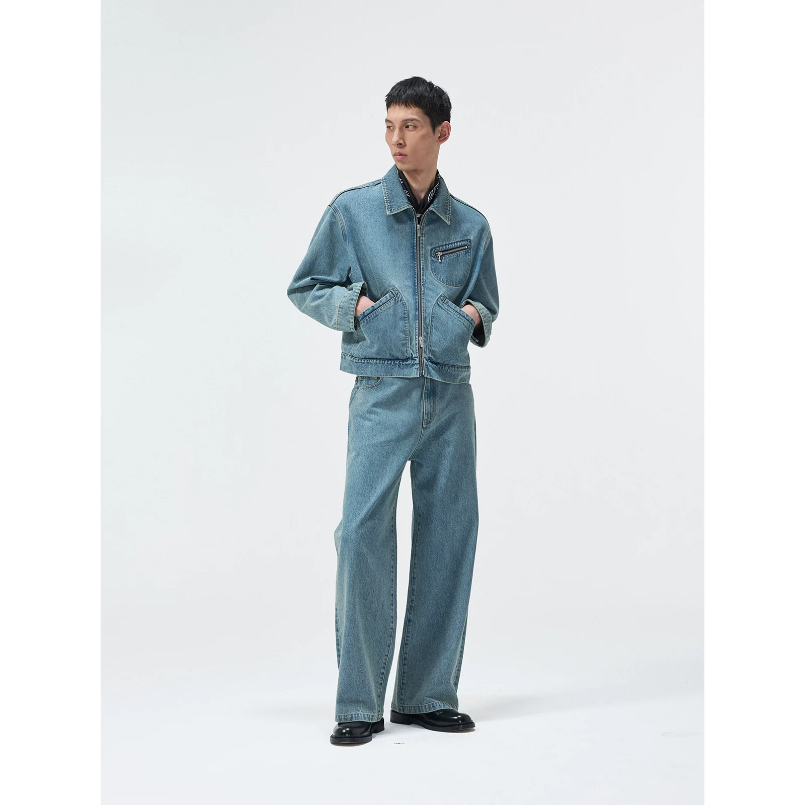 NANS Import denim short jacket with zipper, 14 oz