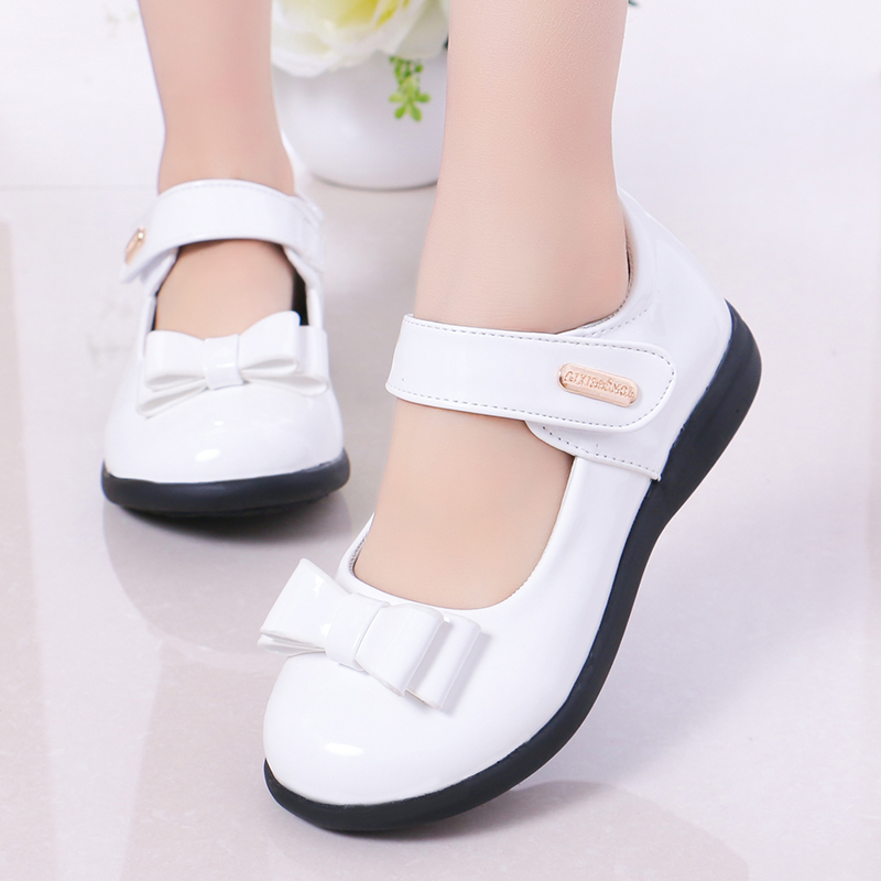 E-1 Pure Whitegirl leather shoes black 2021 spring and autumn new pattern children pupil show British style soft sole baby princess Single shoes