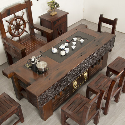 Old boat wood solid wood tea table and chairs combined new Chinese home tea table Kung Fu tea table tea table and table tea table and chairs