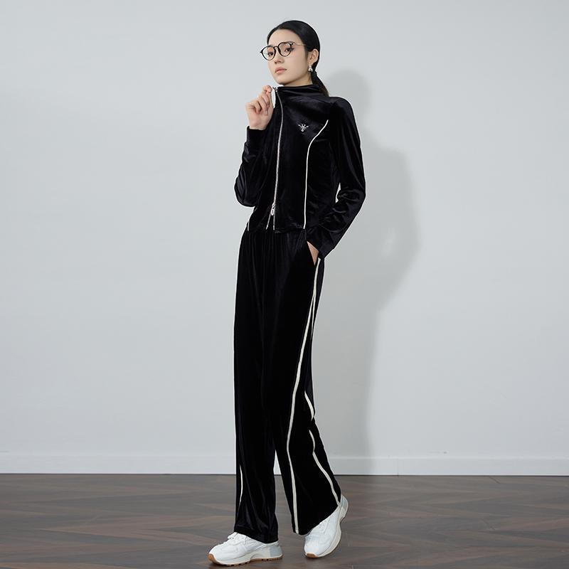 Sp Socialite Style Black Velvet Sports Fashion Suit Autumn Women's 2026 New Jacket Casual Pants Two-Piece Set Sp Socialite Style Black Velvet Sports Fashion Suit Autumn Women's 2026 New Jacket Casual Pants Two-Piece Set