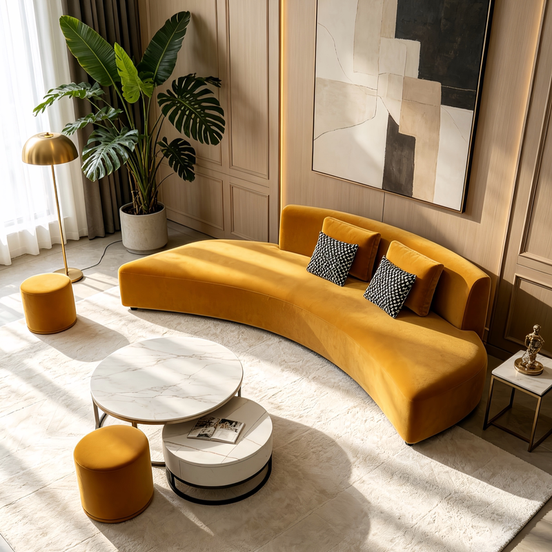 Curved Sofa for Small Living Rooms, Clothing Stores, Beauty Salons, Rest Areas, Reception, Semi-Circular, Irregular Shape, Chaise Longue, Orange Curved Sofa for Small Living Rooms, Clothing Stores, Beauty Salons, Rest Areas, Reception, Semi-Circular, Irregular Shape, Chaise Longue, Orange