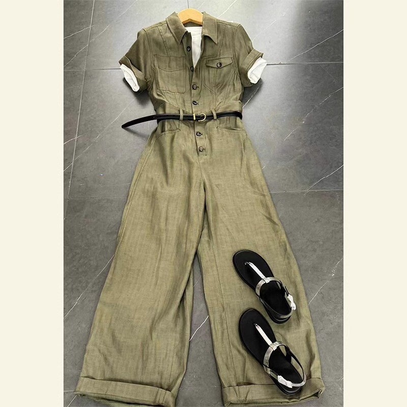 2026 Summer Hot-Selling Age-Reducing Wide-Leg Pants Set, High-End European Style, Trendy Workwear Style Green Jumpsuit for Women 2026 Summer Hot-Selling Age-Reducing Wide-Leg Pants Set, High-End European Style, Trendy Workwear Style Green Jumpsuit for Women