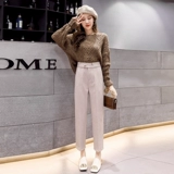 Шерстяные демисезонные штаны, карандаш, костюм, высокая талия, коллекция 2021, свободный прямой крой