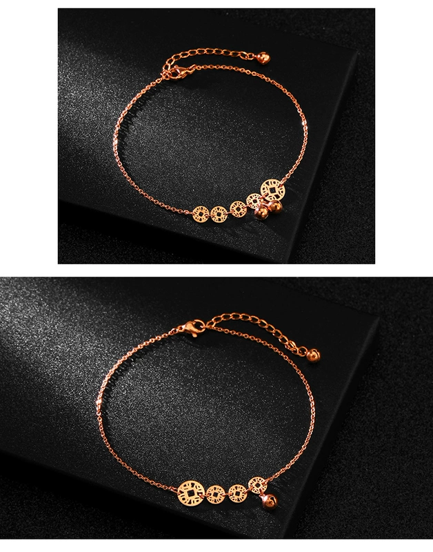 Nhật Bản và Hàn Quốc phiên bản thời trang mạ vàng hồng 18K vòng chân nữ bằng thép titan màu vàng tua rua đồng xu vòng chân trang sức quà tặng vòng chân nữ bạc
