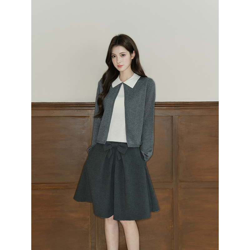 Avenement/Color-Blocked Faux Two-Piece Knit Sweater, Wool Blend, Square Pointed Collar, Long-Sleeved Knit Top, Autumn and Winter Women's Clothing