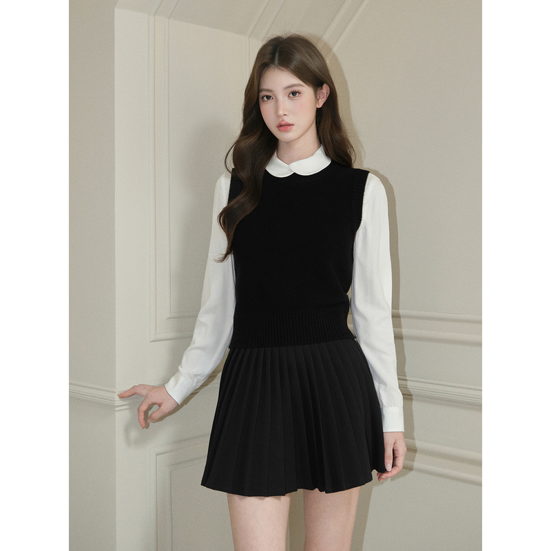 Avenement/Pure Wool Round Neck Knitted Vest Sweater Preppy Style Korean Style Women's Autumn and Winter