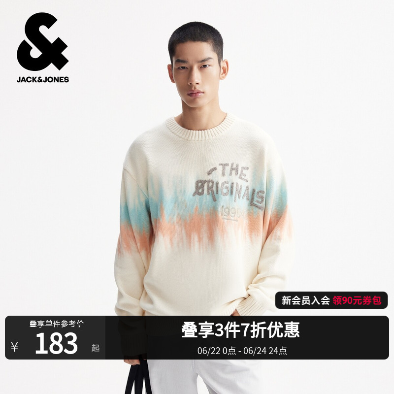 [Shopping Mall Hot Item] Jack & Jones Spring Men's Sweater Knitwear with Letter Patches, Versatile 225425033