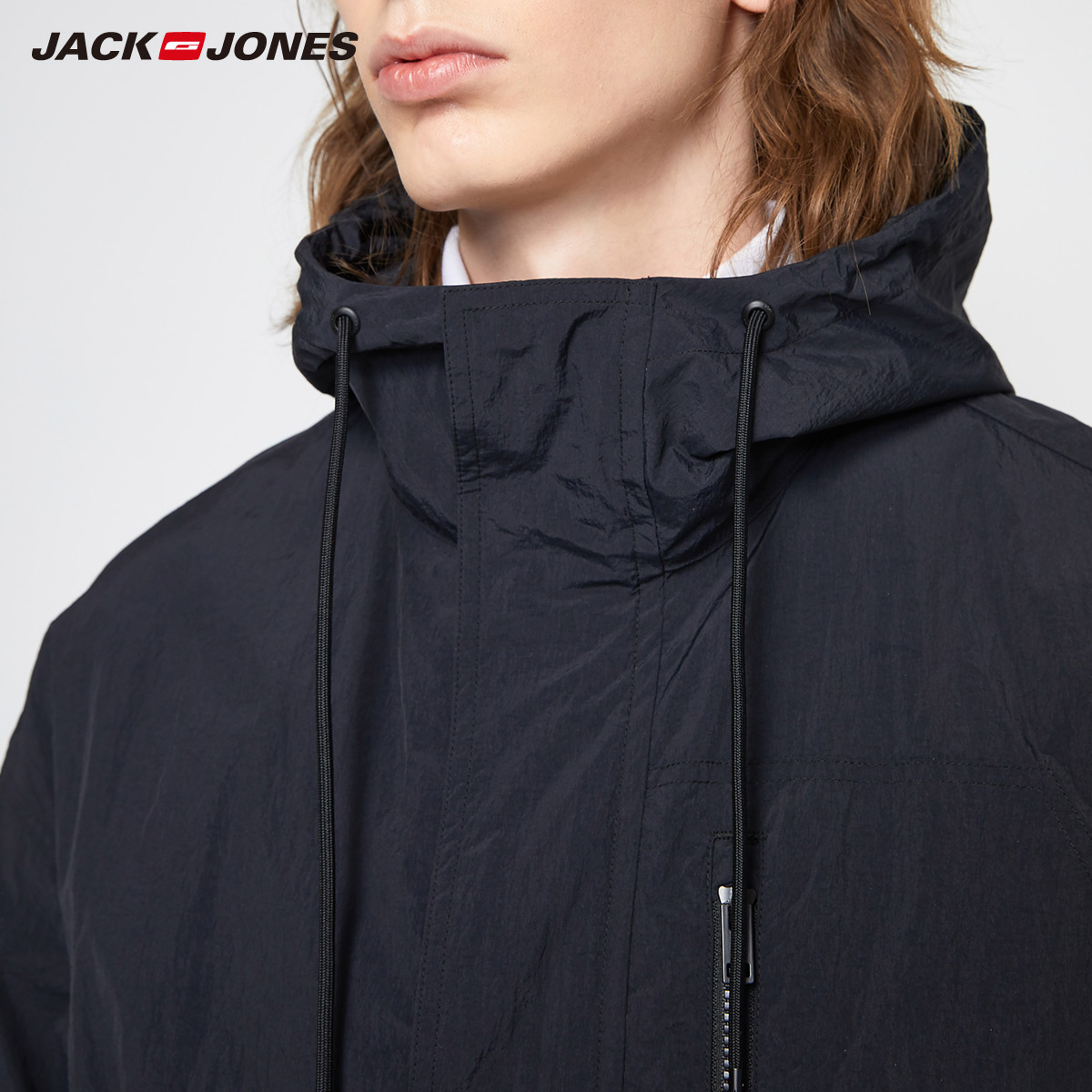 Jack Jones Thể thao Hood Anti-Splash nhẹ Pike Trung bình Dài áo gió Coat Xuân Hè Man