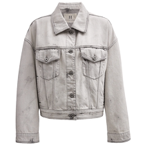 SEASONHIGH autumn womens denim jacket lapel button placket pocket leather label patch top for women