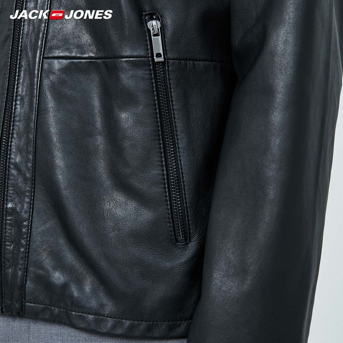 Jack Jones Jack Jones Tide Cừu Da-Collar Biên tập thời trang Handsome Da Leather Jacket mùa xuân Man