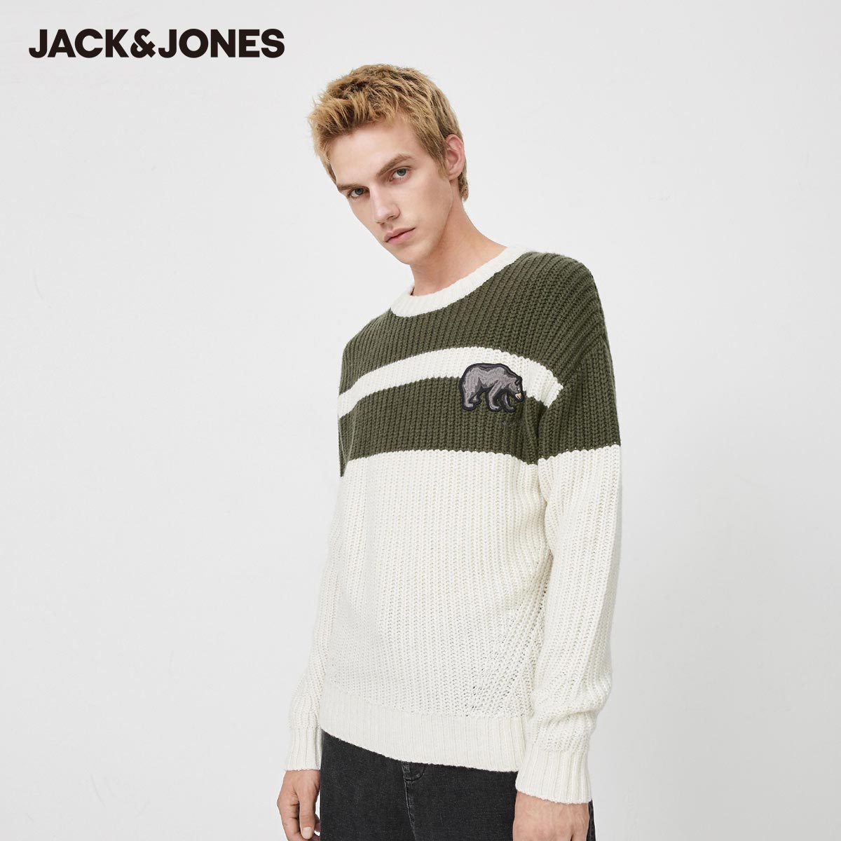 phiên bản Hàn Quốc Jack Jones Jack Jones mùa thu / mùa đông nam len loose-fitting tính cách nhấn màu sọc áo len áo len dày.