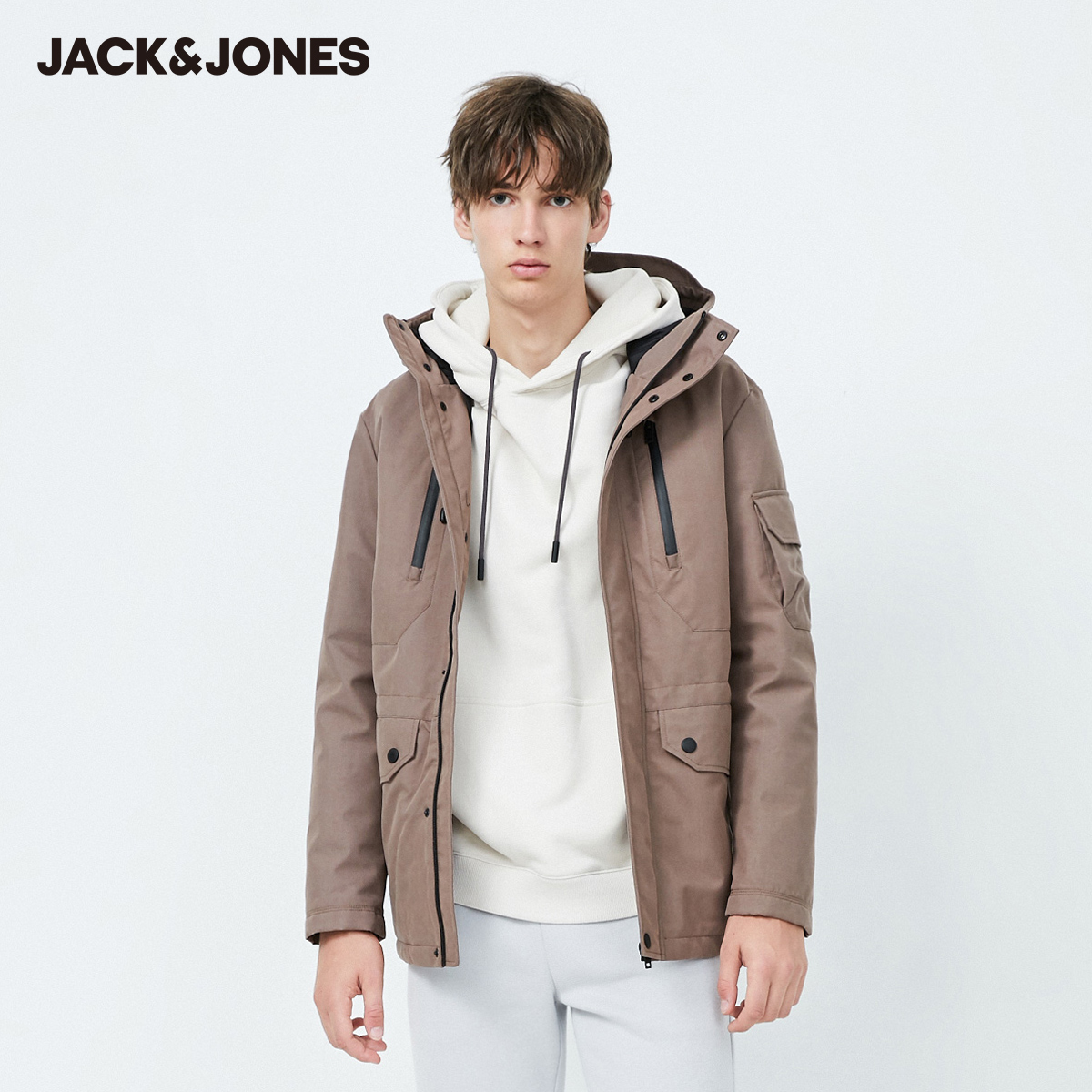 Jack Jones Jack Jones mùa đông ngắn bảo hộ lao gió ấm trùm đầu bông áo khoác nam áo khoác xu hướng áo bông