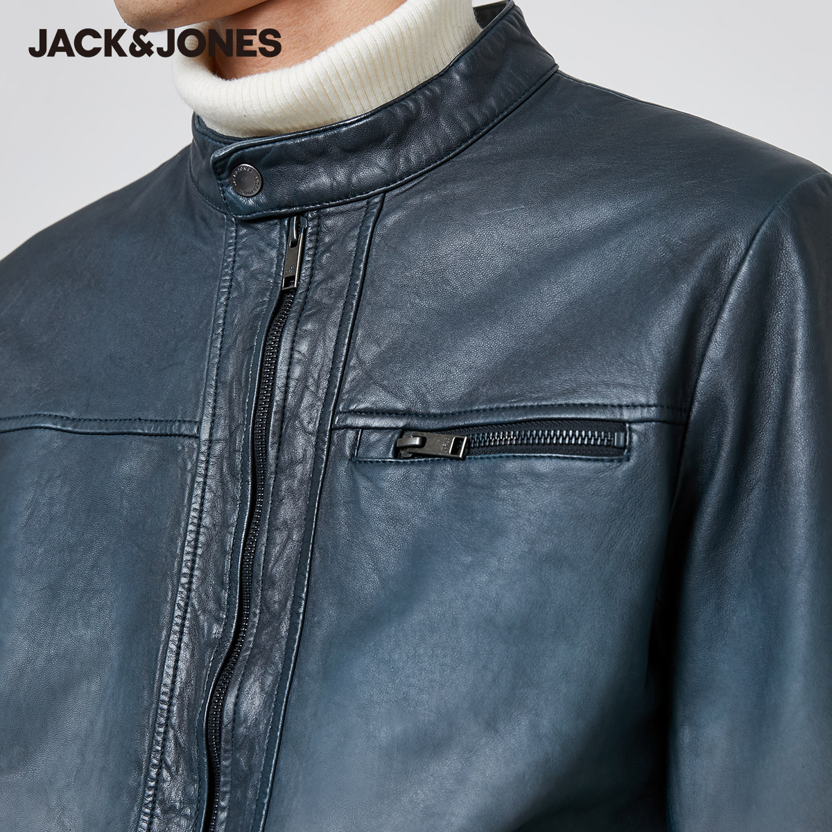 Jack Jones Jack Jones cản cũ vintage đầu máy da cừu áo khoác cổ áo người đàn ông da mùa xuân 220110512