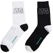 Jack Jones Spring and Summer Mens Letter Offset Casual Rib Socks Comfortable Contrast Color Long-Tube 2 Pairs Sports Socks for Men