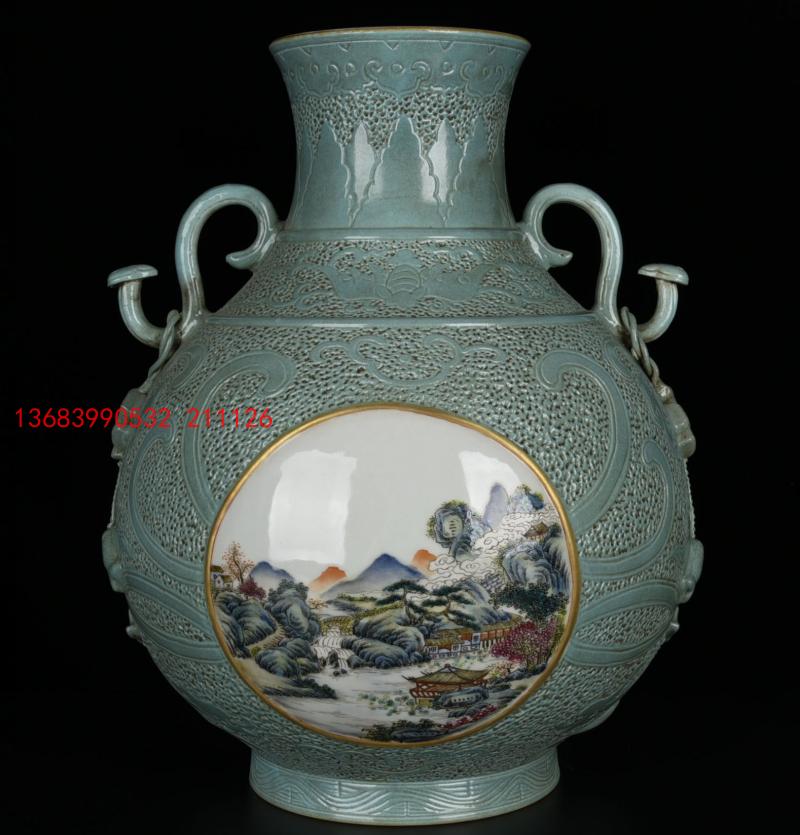 中国美術 緑釉開片馬 文房置物 案頭 風水 開運 YB】松石緑釉浮彫花卉紋盤 大清乾隆年製(款 ☆中国