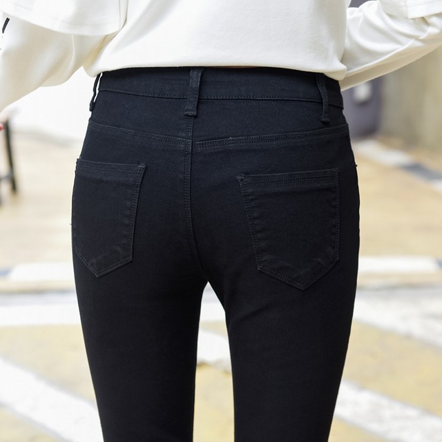 Large size black pants women's jeans nine-point pants pencil pants elastic large size spring and summer new Korean version tight and slim