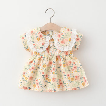 Girls dress summer baby children little girl short-sleeved floral princess skirt foreign girl baby cotton dress