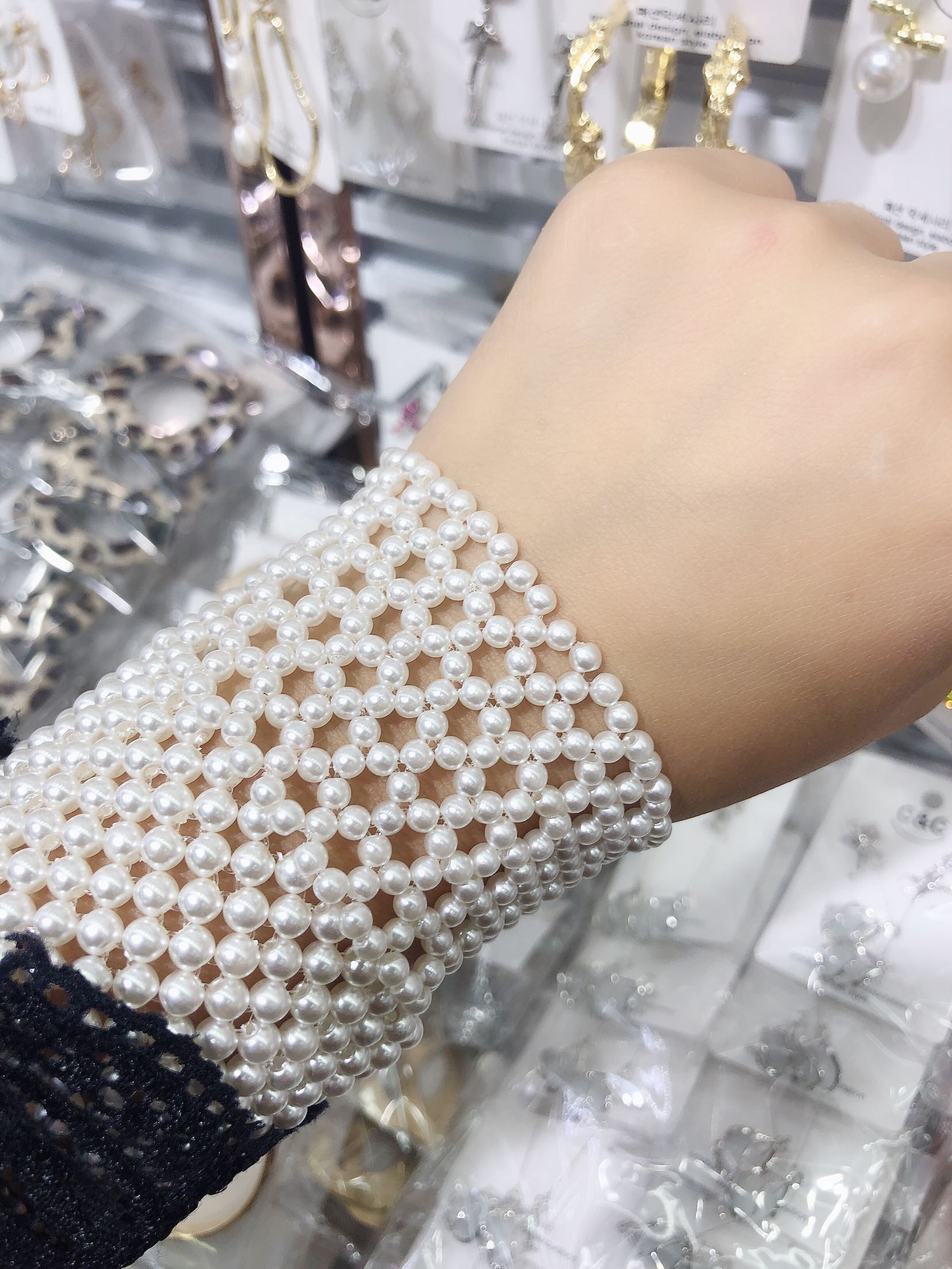 2 mảnh Châu Âu và Hoa Kỳ thời trang cá tính tự nhiên handmade tự nhiên dòng ngọc trai phiên bản rộng vòng đeo tay nữ vòng tay - Vòng đeo tay Cuff vòng cuff bạc