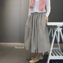 Clear and clean with high end washed pure linen 100 hitch a big skirt hem half body dress Art Fan in a knee skirt