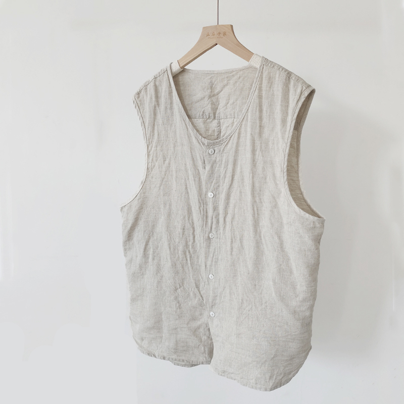 F101 Hemp Men's Summer Loose Vest, Chinese-Style Sleeveless Waistcoat, Comfortable and Breathable Top