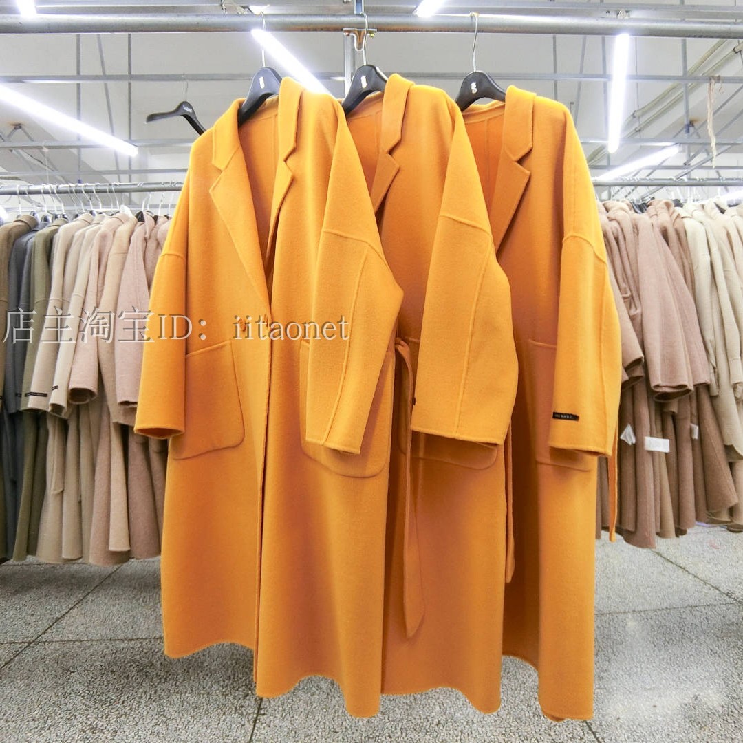 Hàn Quốc khâu tay hai mặt áo cashmere lỏng thắt lưng túi lớn túi lớn áo len dài nữ - Accentuated eo áo áo dạ ngắn đẹp
