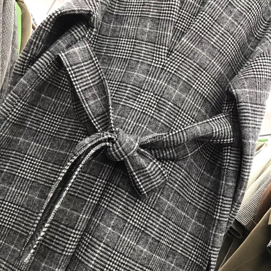 Bên khe trở lại trở lại pinch pleated phần dài kẻ sọc đôi phải đối mặt với áo len cashmere áo túi lớn chống mùa giải phóng mặt bằng nữ áo khoác nữ de thương
