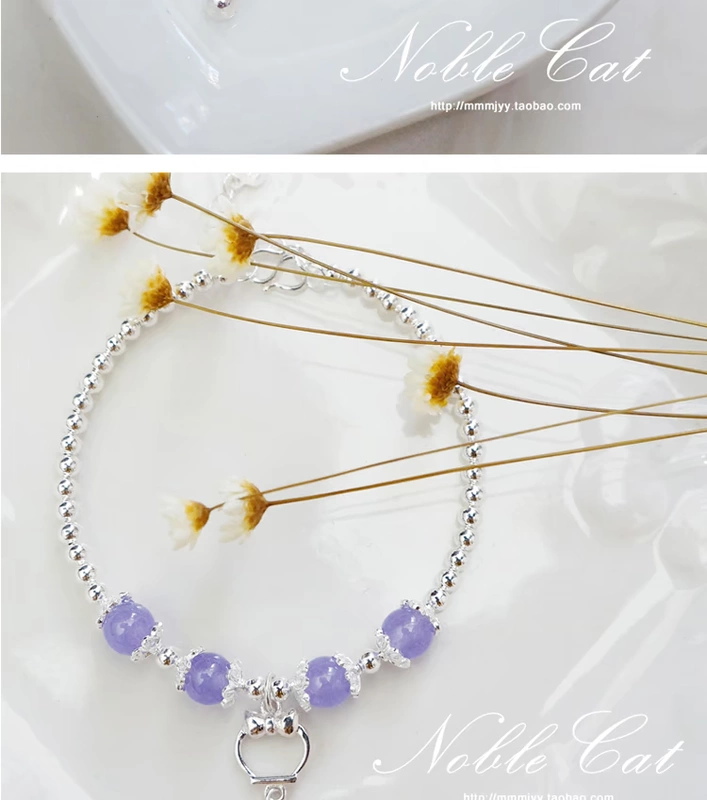 Bạc nguyên chất 925 sterling bạc hạt pha lê chalcedony Doraemon chuột mèo quà tặng phiên bản Hàn Quốc của vòng tay nữ dễ thương vòng chân - Vòng chân lắc chân nam