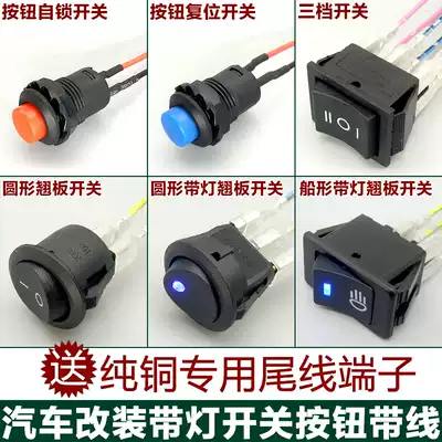 Car modification switch with wire button switch with light boat-shaped rocker switch fog lamp daytime running light Horn 12V
