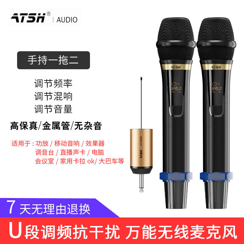 Outdoor audio U-segment professional moving coil K song wireless microphone home conference karaoke singing one drag two microphones
