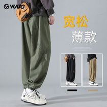 VUUG Japanese pure cotton workwear mens trousers spring and autumn loose straight legged pants trendy brand trendy wide-leg casual trousers