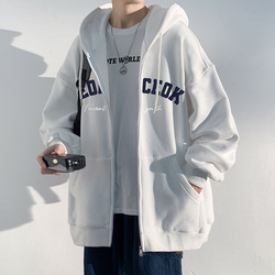 American-Style Hooded Cardigan Sweatshirt for Men, Spring and Autumn 2023 New Trendy Brand, Casual Heavyweight Zipper Jacket for Boys