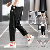 Casual trousers mens autumn Korean version of the trend loose straight tube trousers Joker nine-point tooling plus velvet autumn and winter pants