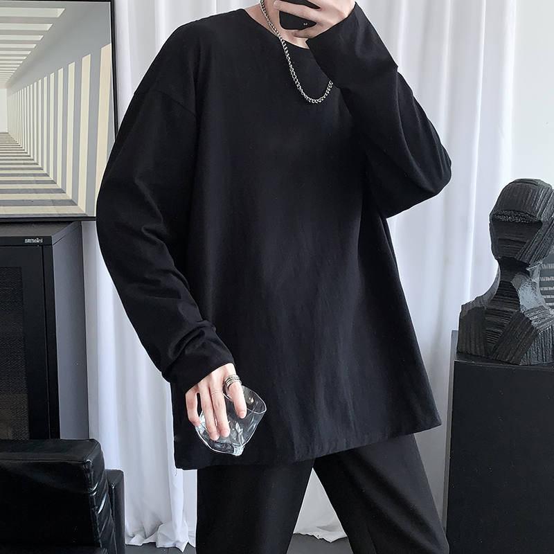 Pure Cotton Long-Sleeved T-Shirt for Men, New Spring, Autumn and Summer Solid Color Inner Layering Shirt, Trendy Brand Loose Round Neck Top