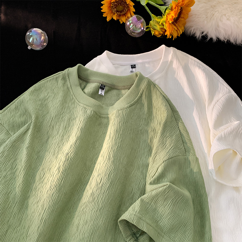 Avocado Green Ice Silk Quick-Drying Short-Sleeved T-Shirt for Men, New Summer Trendy Brand, Loose Solid Color Men's Top