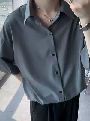 Ice silk shirt men's summer short-sleeved thin loose drop shirt trend all-match casual boys ruffian handsome jacket