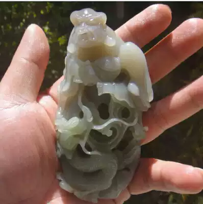 Hetian Jade Qinghai Kunlun jade handle piece handmade carved emerald jade(fake one lost ten)