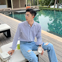 JY Light Cooked Mens Dress Striped Male Shirt 2022 Spring Long Sleeve Casual Loose Popular Summer Long Sleeve Berlap