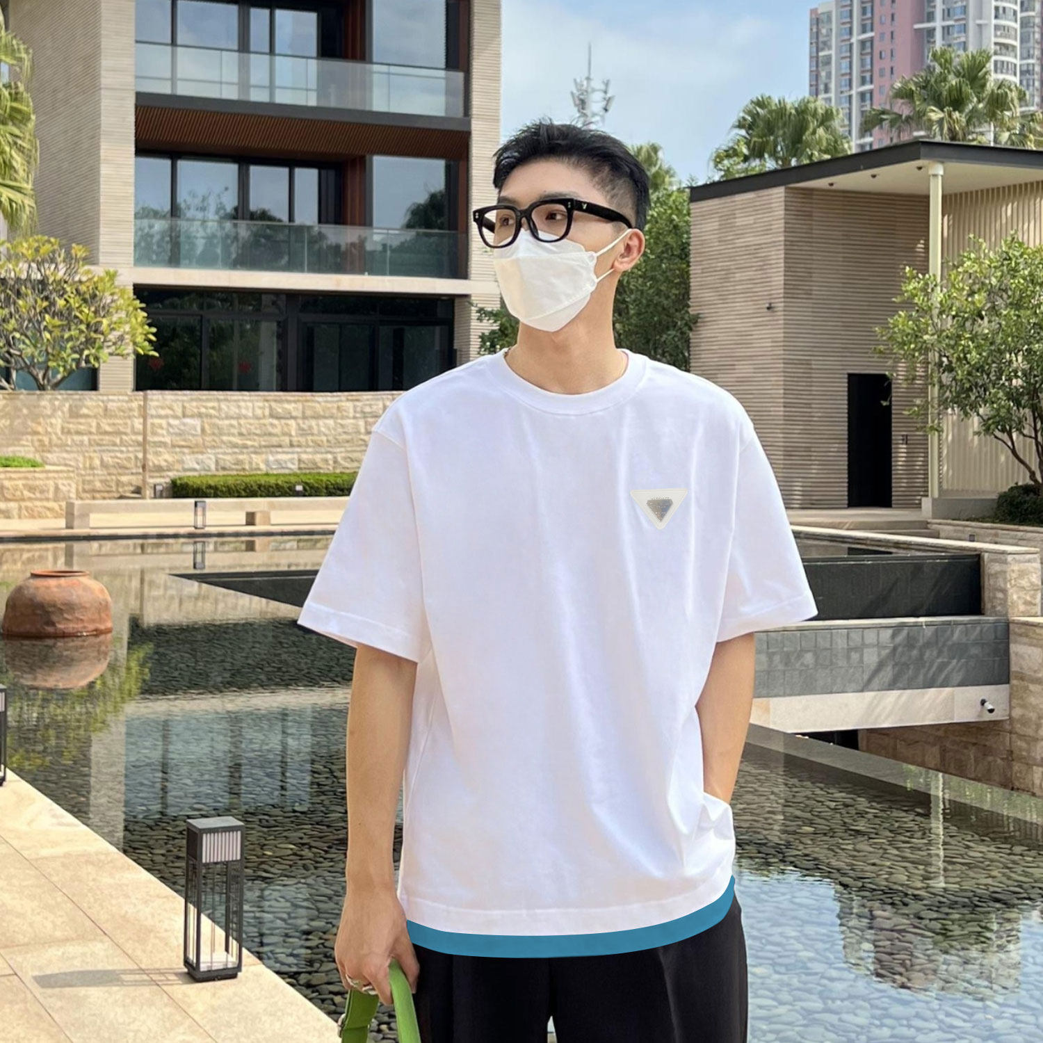 JY Light Cooked Men's Clothing White Round Neckline New Summer Corner Mark T for short sleeves Male Short sleeves Leisure Fitness Pure T